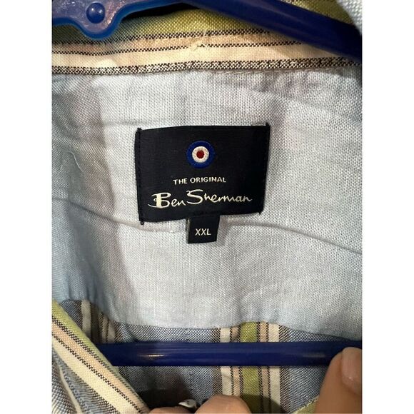 Ben Sherman NWT Short sleeve Blue W/Green Tan Stripes Button On Shirt sz 2XL - Picture 3 of 5
